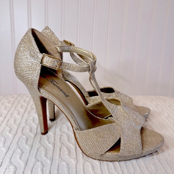 Lulu Townsend Beige Sparkle Glitter Heels Platform Peep-toe Gems 8.5 - Picture 1 of 10